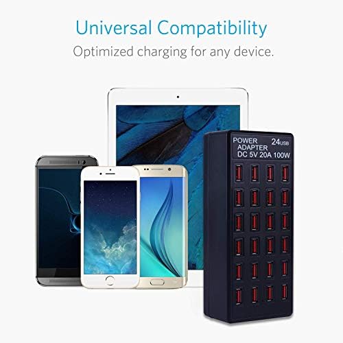 High-Performance 24-Port USB Charging Station – 100 W Fast Charger for Hotels, Schools & Retail Spaces – Multi-Device Compatibility with Enhanced Safety Features for Effortless Power Management