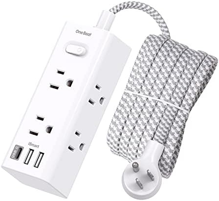 25 Ft Heavy-Duty Extension Cord with Surge Protection – One Beat Flat Plug Power Strip Featuring 6 Outlets & 3 USB Ports (Including USB-C) for Ultimate Device Connectivity in Home, Office, or Dorm Room – Enhanced Flexibility and Rapid Charging Solution