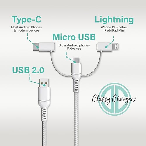 Versatile 3-in-1 Universal Charging Cable – 6 ft Nylon Braided Charger for i Phone, Android & More | Lightning, Type C & Micro USB Compatibility | Fast Charging Solution in Vibrant Tangerine for Ultimate Convenience and Style