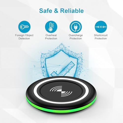 HOOTEK 15 W Fast Wireless Charger Pad – Universal Compatibility for Moto Edge, Samsung Galaxy S Series, and i Phone 16/15 Pro Max – Enhanced Safety Features, Non-Slip Design, and Multi-Protection Charging Station for Speedy Device Power-Up – Ideal for Qi-Enabled Phones and Earbuds