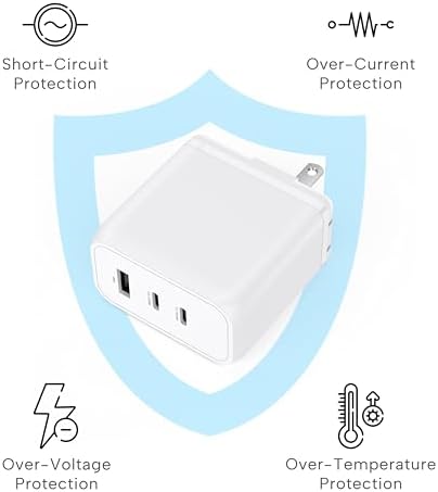 Ultra-Fast 100 W Ga N II PD Charger with 3 Ports – 2 USB-C & 1 USB-A, 6.6 ft E-Mark Cable, Perfect for Mac Book Pro, Pixelbook, Think Pad, XPS, i Pad Pro, Samsung Galaxy S23 Ultra & i Phone 16 Pro – Compact Power Solution with Enhanced Safety Features for Rapid Device Charging