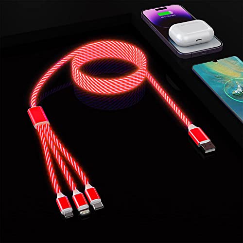 Illuminate Your Charging Experience: 4 Ft LED Multi-Device 3-in-1 USB Cable with Lightning, Type C, and Micro USB Connectors – Fast Charging Solution for i Phone, Android, Samsung, LG, and Google Pixel – Durable, Stylish, and Perfect for Home or On-the-Go Use