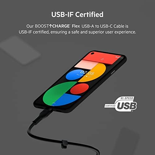 Belkin Boost Charge Flex Silicone USB-A to USB-C Charging Cable (2 M/6.6 ft) – Fast Data Transfer & Durable Design for i Phone 16, Galaxy S25, Pixel 9 & More with Convenient Cable Clip – Tangle-Resistant Flexibility for Ultimate Compatibility and Performance