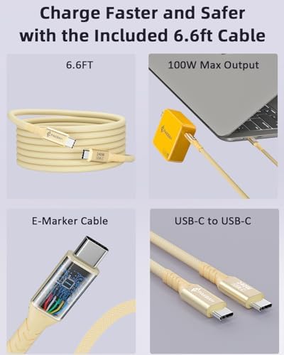 Ultimate PAEBAI+ 100 W USB-C Ga N Fast Charger: Compact, Foldable Wall Adapter for Mac Book Pro, i Phone 15/16, and Diverse USB-C Devices – 6.6 ft Durable Type-C Cable for Rapid Charging – Unmatched Versatility and Safety Features for Efficient On-the-Go Power Solutions