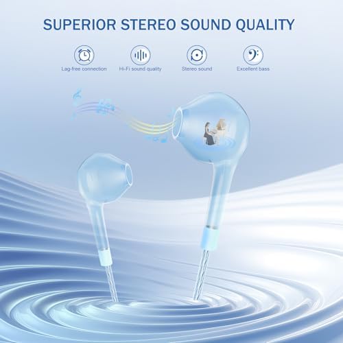 Premium Wired Earbuds Headphones with Microphone – Pack of 5 Noise-Isolating Earphones for Heavy Bass Audio, Compatible with Android, Smartphones, Laptops, and MP3 Devices – Tangle-Free Design for Ultimate Comfort and Clarity