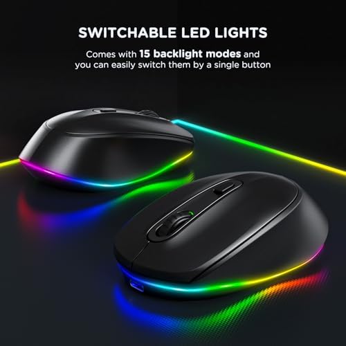 seenda Rechargeable Wireless Mouse with LED Rainbow Lights – Ergonomic, Quiet Click Design for Laptops, PCs, and Chromebooks – Perfect for Kids and Professionals Alike – Portable Purple Accessory for Enhanced Productivity and Style