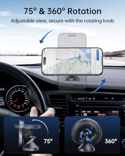 SYNCWIRE 360° Magnetic Car Mount for i Phone & Samsung – Effortless Dashboard Installation with Strong Adhesion – Secure Phone Holder for Safe Navigation and Streaming – Sleek Design for Modern Vehicles – Enhanced Mag Safe Compatibility