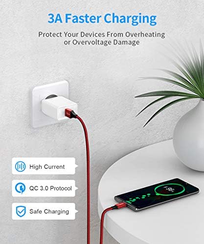 etguuds 4-Pack USB Type C Charging Cable – 6 ft Nylon Braided Fast Charger Cord for Samsung Galaxy S20/S10/S9/Note Series & Moto G – Superior Durability and High-Speed Power Delivery Up to 3 A – Ideal for Home, Office, and On-the-Go Use