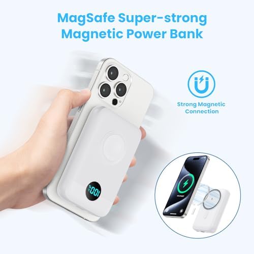 Revolutionary 4-in-1 Magnetic Portable Charger 10800 m Ah – Rapid USB-C Power Bank with LCD Display, Fast Charging for i Phone 16/15/14/13/12 & Apple Watch – Sleek White Design for Ultimate Compatibility and On-the-Go Convenience