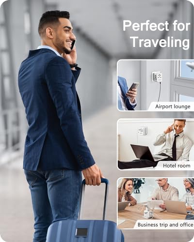 LENCENT 85 W Universal Travel Adapter with Retractable USB-C Cable – High-Speed International Plug Converter Featuring 3 Type-C & 1 USB-A Ports for Effortless Worldwide Charging – Your Ultimate Travel Essential for Maximum Compatibility, Fast Charging, and Ga N Technology Efficiency