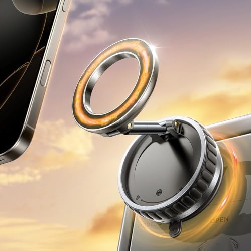 2025 Upgraded Vacuum Suction Cup Phone Mount for Magsafe [109+LBS Strongest Suction], 360° Adjustable Foldable Vacuum Magnetic Phone Holder for Car [24 N55 Stronger Magnets], for iPhone 16/15/14/13/12 – Enhanced Compatibility and Speed
