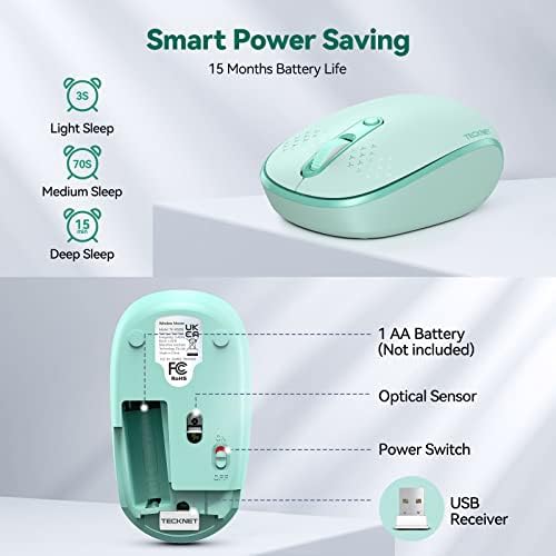TECKNET 2.4 GHz Wireless Mouse – Ultra-Quiet & Portable Computer Companion with Adjustable DPI, USB Receiver, and Ergonomic Design for Seamless Use Across Chromebook, Laptop, PC & Mac – Enhance Productivity Effortlessly