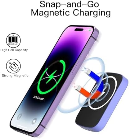 Magnetic 10,000 m Ah Fast Charging Power Bank for i Phone 15/14/13/12 – 20 W Wireless Portable Charger with USB-C Dual Ports & Cable – Effortless Magnetic Attachment for On-the-Go Power Efficiency