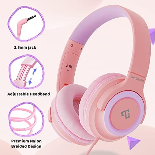 Safe & Stylish INFURTURE Kids Wired Headphones with Microphone – 94 d B Volume Limiting for Hearing Protection – Lightweight On-Ear Design Perfect for School, Travel & Home – Compatible with Tablets, Smartphones, PCs, and Kindles – Ideal Audio Experience for Boys and Girls