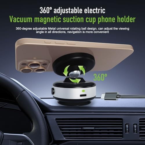 Vacuum Magnetic Phone Stand, Upgraded 360° Adjustable Stable Magnetic Suction Cup Phone Holder, Vacuum Magnetic Phone Holder Fit for with iPhone 16e 16 Pro Max 15 14 13 12 – Enhanced Compatibility and Speed