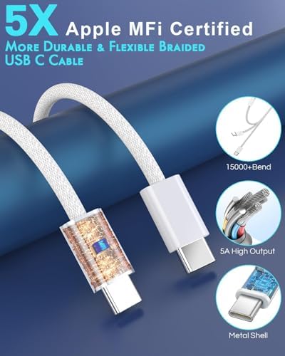 i Phone 14 Dual Port Fast USB C Car Charger | Apple MFi Certified 38 W Quick Charge Adapter with 2 Lightning Cables | Sleek Metal Design for Optimal Durability and Compatibility with i Phone 14, 13 Pro Max, Mini, 12, 11 & Air Pods | Reliable On-the-Go Power Solution for Busy Lifestyles