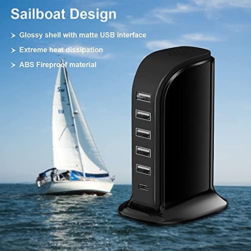 Upoy Multi-Device Charging Station – Stylish USB Tower Hub with 5 USB Ports + 1 Type-C Port for Rapid Charging | Perfect Desk Accessory for Apple, Samsung, and Android Gadgets | Compact Design with Overload Protection for Home and Office Use