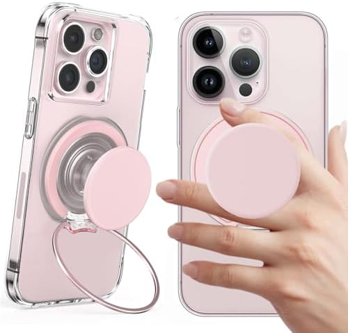AUROX Magnetic Phone Grip for i Phone 12-16 Series – Transparent White Expandable Holder with Adjustable Kickstand for Secure, Hands-Free Viewing – Ultimate Comfort and Style in Mobile Accessories