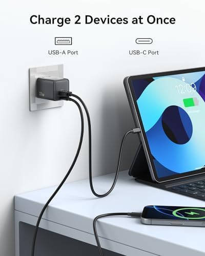 33 W USB C Wall Charger Block, Ga N PD3.0 Dual-Port Power Adapter for Fast Type C Charging – Compact & Foldable Plug for i Phone 16/15/14/13/12, Samsung Galaxy, i Pad, Air Pods – Enhanced Efficiency & Compatibility in Grey