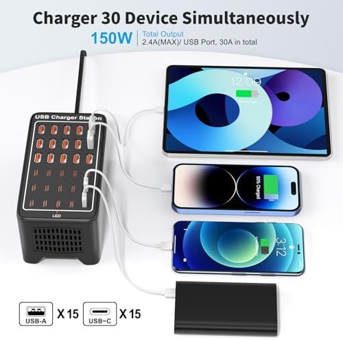 Revolutionary 125 W USB-C Charging Hub with 25 Ports: Fast Charging Station for i Phones, i Pads, Tablets, and Smartphones – Ultimate Multi-Port Desktop & Wall Charger with Enhanced Safety Features and Sleek Design
