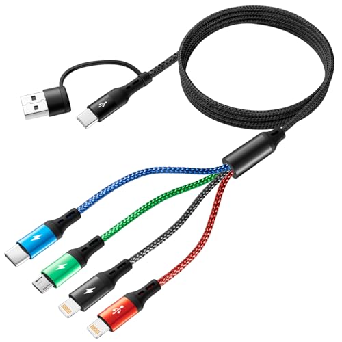 5 in 1 Multi Charging Cable 3.5A, Multiple Fast Charging Cord USB A/C to Type C/Micro USB/Lightning Universal Braided Charger Cable,Multi Charger for Cell Phones,iPhone,Galaxy – Enhanced Compatibility and Speed
