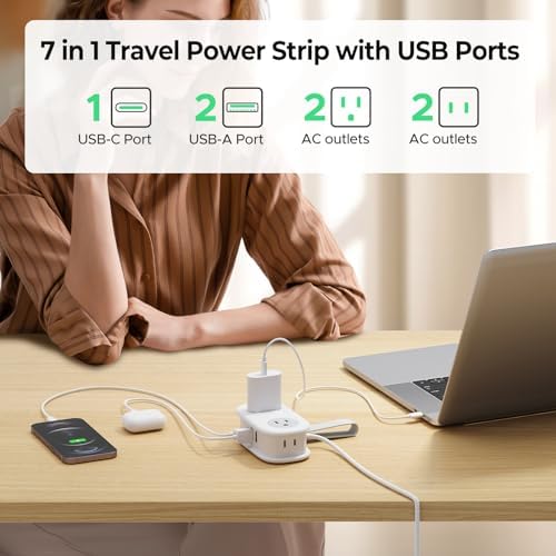 Compact Travel Power Strip by ORICO – 4 AC Outlets & 3 USB Ports (1 USB-C) with 4 FT Flexible Cord – Cruise Approved Portable Charging Station for Hotels and Adventure Trips – Ultimate Solution for Modern Travelers