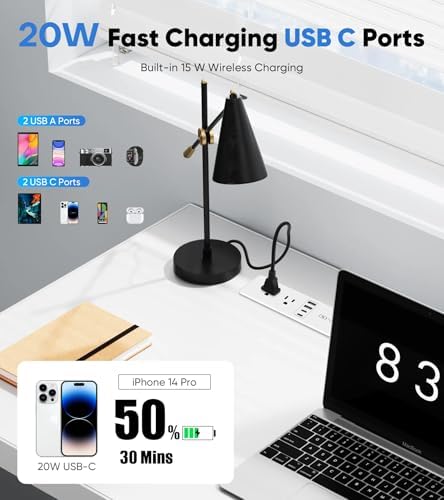 Revolutionary 20 W Recessed Power Strip with 15 W Wireless Charger – Ultimate Flush Mount Charging Solution Featuring 4 USB Ports (2 USB-C) for Enhanced Device Compatibility, Ideal for Home and Office Setup with 6 FT Cable and Built-In Surge Protection