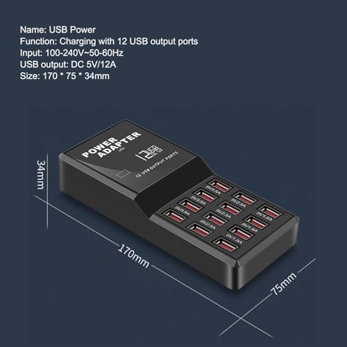 Max Lax 12-Port USB Charging Station – High-Speed 60 W Multi-Device Power Hub for Smartphones, Tablets & More – Optimal Efficiency with Universal Compatibility & Advanced Safety Features for Home, Office, or Travel