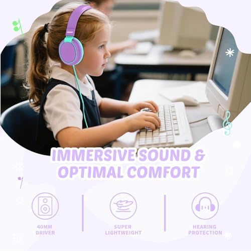 MIDOLA Kids Over-Ear Headphones: Safe Audio Experience with Noise Limitation, Foldable & Travel-Friendly Design, Custom Volume Control (85/110 d B), Built-In Microphone, and AUX Compatibility for School, Gaming, and Family Adventures in Sleek Black