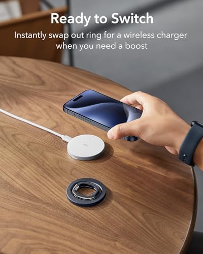 Magnetic Phone Ring Holder with 2-Way Adjustable Stand for i Phone and Galaxy – ESR Halo Lock Grip for Enhanced Stability, Secure Comfort, and Effortless Wireless Charging – Premium Zinc-Alloy Design, 1,200 g Magnetic Hold, Versatile Portrait/Landscape Viewing – Ideal for Caseless Phones and Mag Safe Cases – Black Finish for Modern Aesthetics