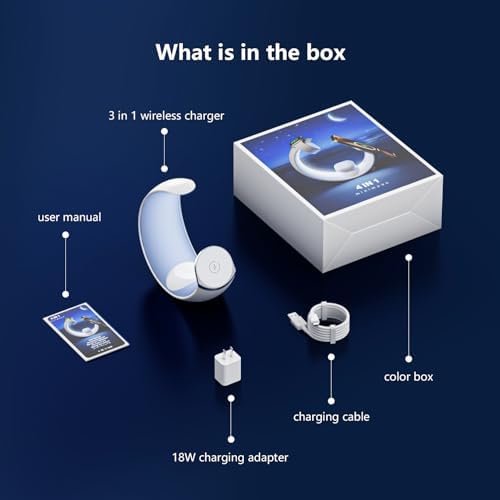 Ultimate 3-in-1 Magnetic Wireless Charging Station for Apple Devices – Fast Charge Your i Phone 16/15/14/13/12/11, Apple Watch Series & Air Pods 4 with RGB Night Light – Enhanced Safety & Intelligent Charging Technology – Artful Design for Home and Office Aesthetics