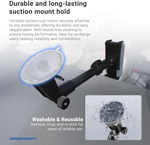 Ultimate ARKON Car Phone Mount – Universal Windshield Holder with Secure Spring Grip for Smartphones Up to 7.25″ – Perfect for i Phone, Samsung, Google, Huawei, and Nokia – 360-Degree Rotation for Enhanced Navigation and Hands-Free Calls – Easy Installation for Every Driver – Durable Design for Long-Lasting Performance