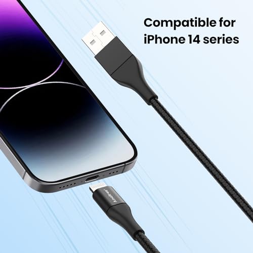 Premium Apple MFi Certified 4 Ft Lightning Cable 2-Pack – Fast Charging USB A to Lightning Braided Cable for i Phone 14/13/12/11/XS/XR/8/7/6/5 – Durable Woven Design for Enhanced Longevity & Car Play Compatibility – Sleek Black Finish