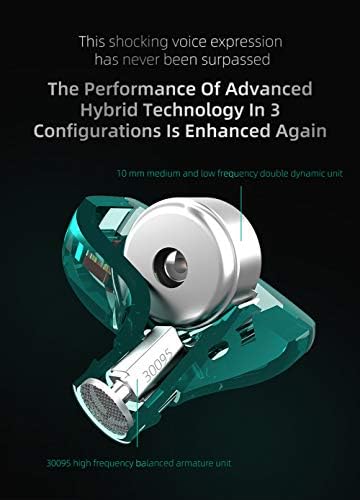 KZ ZST X Hybrid Dual Driver In-Ear Monitors – Premium Hi-Fi Stereo Earbuds with Detachable Cable for Audiophiles & Musicians, Ergonomic Design for Ultimate Comfort, Enhanced Audio Clarity & Precision, Lightweight & Portable for On-the-Go Listening in Cyan