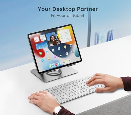 Versatile 360° Rotating Tablet Stand Holder – Durable Dual Rod Aluminum Design for Enhanced Stability and Adjustable Viewing – Universal Compatibility with i Pad, Samsung, Kindle, and More – Sleek Black Finish for Modern Workspaces – Perfect for Multitasking, Video Watching, and Reading Comfortably