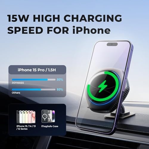 Mag Safe Car Charger Mount for i Phone 15 Series – 15 W Fast Wireless Charging Holder in Chic Purple – Ultimate Mag Safe Compatibility with i Phone 15 Pro Max, Plus, 14, 13, 12, Mini – Enhance Your Driving Experience with Secure Magnetic Grip and Effortless Setup
