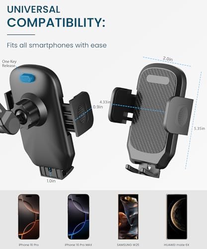 Karmus Universal Rearview Mirror Phone Holder – Rotatable and Retractable Car Mount for All Smartphones – Essential Vehicle Accessory for Safe Hands-Free Navigation and Communication – Durable Design for Long-Lasting Use – Easy Installation for Optimal Viewing Angles