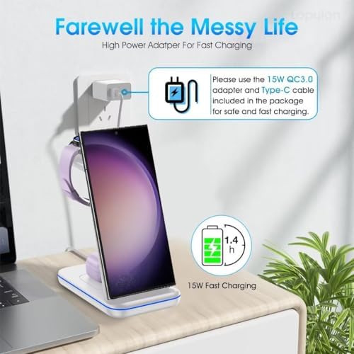 Fast Wireless Charging Station for Samsung Galaxy Devices – Multi-Device Charger for Galaxy S25 Ultra, S24, S23+, Z Flip 6/5, Fold 6/5, and Galaxy Watch 8/7/Pro/Active 2 – Sleek White Design for Effortless Organization and Speed – Perfect for Home and Office Use – Compatible with Galaxy Buds3/2 Pro for Ultimate Convenience