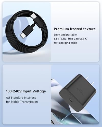 Dual-Pack 45 W USB C Fast Charger for Samsung Devices – Lightning-Fast Charging with 6 FT Type C Cables for Galaxy S25 Ultra/S24/S23/Z Fold 5/Z Flip 5 – PPS Technology for Enhanced Power Delivery – Compact, Reliable, and Portable Charging Solution