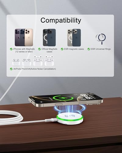 Magnetic Fast Charging Stand for Samsung Galaxy & Google Pixel – 15 W Magsafe Wireless Charger with Built-in Kickstand for Ultimate Convenience – Slim, Portable Design for Effortless Charging at Home or On-the-Go – Compatible with i Phone 12-16 Series, Android Devices & More – Intelligent Safety Features for Reliable Power Delivery – Includes USB-C Cable, Perfect for Travel Enthusiasts and Everyday Users