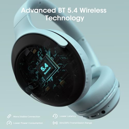 Unleash Your Sound Potential with DOQAUS Over-Ear Bluetooth Headphones – 70-Hour Playtime, Customizable EQ Modes, and Hi-Fi Stereo Sound for Bass Lovers – Perfect for Work, Travel, and Ultimate Comfort with Luxurious Memory Foam Ear Cushions