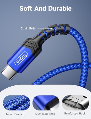 JSAUX 10 FT 240 W USB C to USB C Charging Cable – Premium Nylon Braided Fast Charger for Mac Book Pro, i Phone 16/16 Pro Max, Samsung Galaxy, Pixel – Enhanced Durability and Data Transfer Speeds – Ultimate Compatibility for Modern Devices