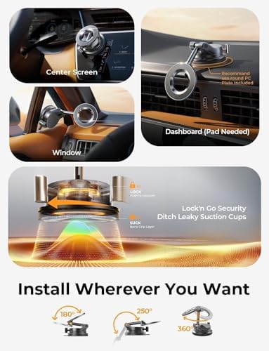LISEN Premium 360° Adjustable Suction Cup Phone Holder – Versatile Vacuum Magnetic Mount for i Phone 12-16 Pro Max with Enhanced Mag Safe Compatibility, Foldable Design for Effortless Car and Mirror Use, Ultimate Stability on Smooth Surfaces for Safe Driving and Easy Navigation