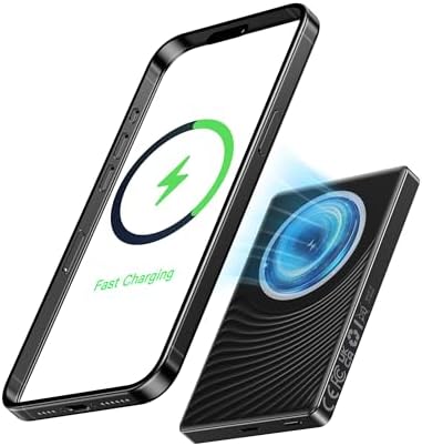 Ultra-Slim 10,000 m Ah Mag Safe Power Bank for i Phone 16/15/14/13/12 – Fast Wireless Charging in Sleek Metallic Black, Magnetic Attachment for Hassle-Free Portability and Quick Power-Ups – Ideal Travel Companion for On-the-Go Charging Solutions