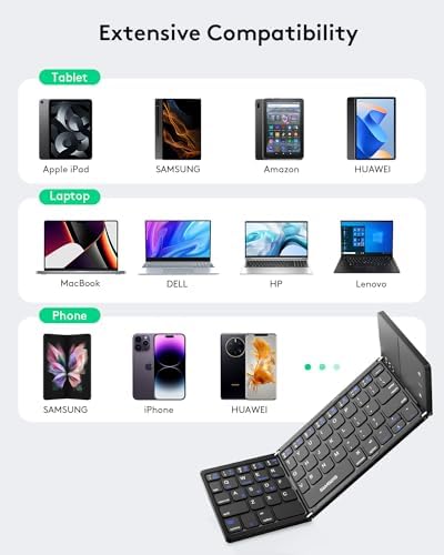Samsers Portable Bluetooth Keyboard with Touchpad – Ultra-Slim Foldable Wireless Keyboard for Effortless Typing on Android, Windows, and i OS Devices – Rechargeable, Travel-Friendly Design with Device Holder – Black