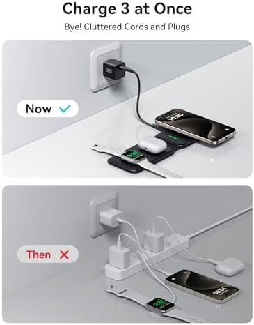 Ultimate INIU 3-in-1 Magnetic Wireless Charging Station for Apple Devices – 15 W Fast Charger for i Phone 16 Pro Max, 15, 14, 13, 12, Compatible with Apple Watch Series 10/9/8/SE/Ultra & Air Pods 4/3/2/Pro – Travel-Friendly Foldable Design for Effortless Portability and Enhanced Device Compatibility