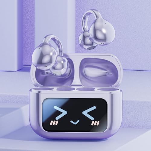 Elevate Your Audio Experience with M100 Clip-On Bluetooth 5.4 Headphones – Waterproof & Sweatproof Design, Touch Screen Controls, Stylish Purple Finish for Music Lovers on the Go, Perfect for Active Lifestyles and Seamless Calls Anytime