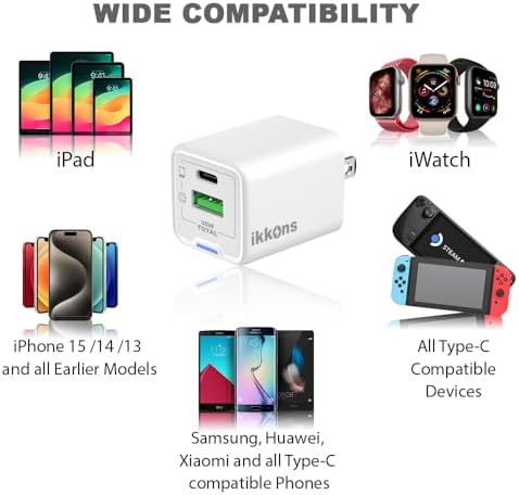 Premium 35 W Ga N Dual Port Fast Wall Charger – Compact USB-C & USB-A Charging Solution for i Phone 15/14/13/Pro/Max and Samsung Galaxy S24/S23/S22/S21 – Stylish Black Finish for Ultimate Portability and Versatile Device Compatibility