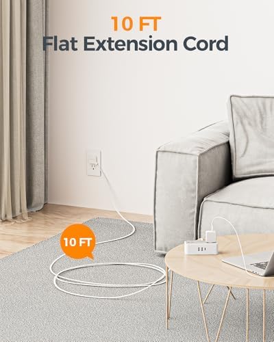 TESSAN 5 FT Flat Plug Extension Cord with 4 AC Outlets, 1 USB-C & 2 USB-A Ports – 900 Joules Surge Protector Power Strip for Home Office & Dorm Room – Maximize Charging Efficiency & Space Savings with Versatile Power Accessory