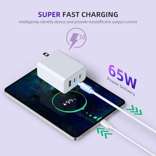 ROLADA 65 W Ga N USB-C Multi-Port Charger – Fast Charging Solution for Mac Book Pro/Air, i Phone 15 Pro Max, Galaxy S24/S23, and More – Compact and Efficient Wall Charger with 3 Ports for Ultimate Device Compatibility